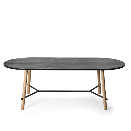 Table design ovale noire vue de face – Pieds en bois et structure en métal – Record Living