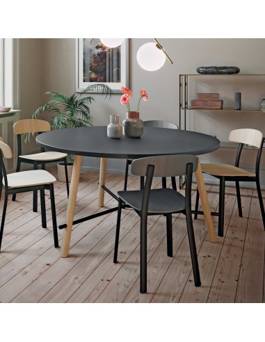 Table ronde pour salle restauration et pause, noire et en bois - Record LIving