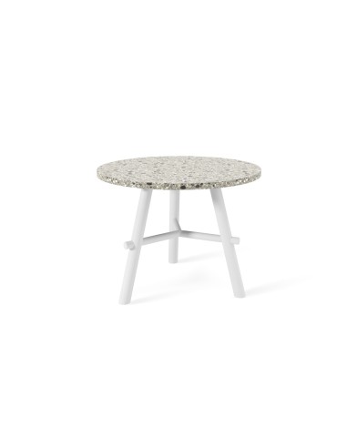 table basse design blanche avec plateau en fibre de verre recyclée – finition terrazzo – Record Contract H450