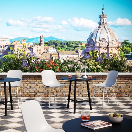 Terrasse avec tables rondes Record Contract - acier et matériaux résistants