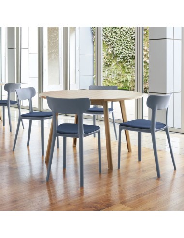 Chaise bleue Canova pour intérieurs - plastique recyclé et assise rembourrée pour salle de pause, restauration