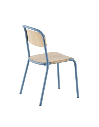 Chaise empilable en bois naturel avec structure acier bleu – Skol Wood