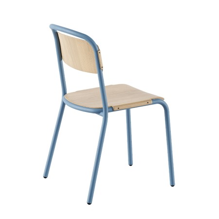 Chaise empilable en bois naturel avec structure acier bleu – Skol Wood