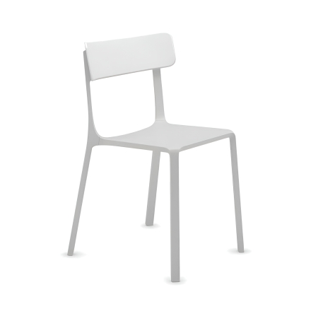 Chaise blanche en plastique et aluminium pour salle d'attente, espace restauration - Ruelle plastic back