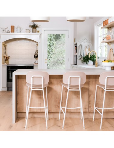 Tabouret de cuisine Tondina Pop rose en plastique et pieds en acier blanc - îlot lumineux et moderne