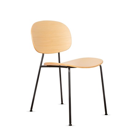 Chaise en bois Tondina 4 pieds en acier et assise en bois confortable et moderne