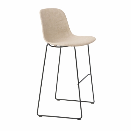 Tabouret bar tissu beige 76 cm piètement noir traîneau – Pure Loop Mono Bar