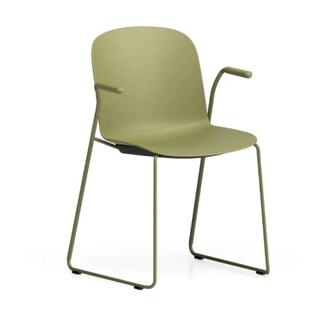 Chaise Relief avec assise en plastique confortable - plastique vert et acier noir pour salle d'attente