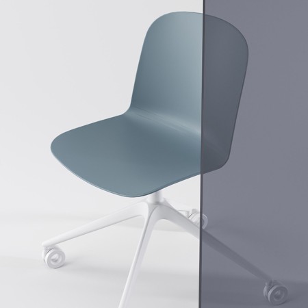 Chaise de bureau en plastique et acier avec roulettes pivotante en bleu - relief