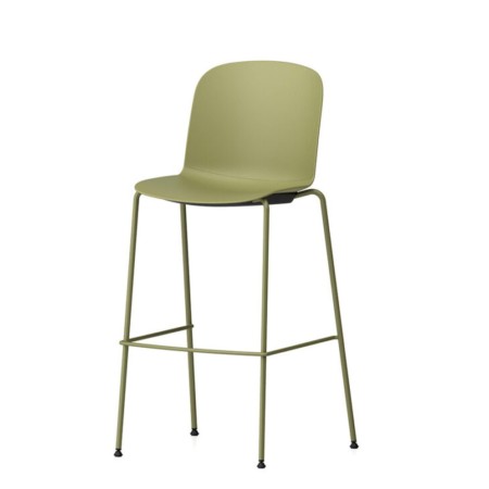 Tabouret hauteur cuisine Relief avec coque en plastique verte et piétement acier