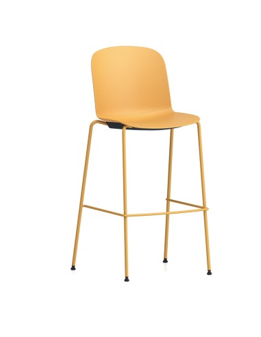 Tabouret de cuisine noir Relief 4 pieds avec coque en plastique et structure fine en acier jaune