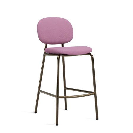 Tabouret hauteur îlot de cuisine rembourrée - tissu rose et laiton antique