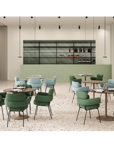 Chaise Takumi avec accoudoirs en tissu vert et structure noire - salle d'attente et restauration