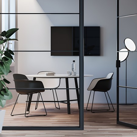 Chaise Sicla noir en plastique et acier pour bureau et salle de pause