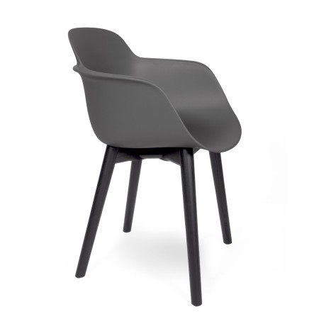Vue de profil de la chaise Sicla noir en bois et plastique - bureau