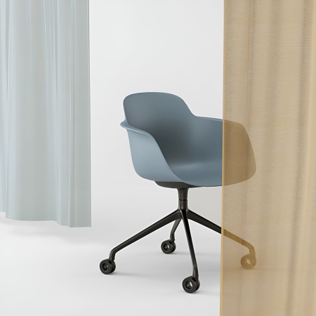 Chaise à roulettes pivotante en plastique coque confortable bleu et acier peint - Sicla