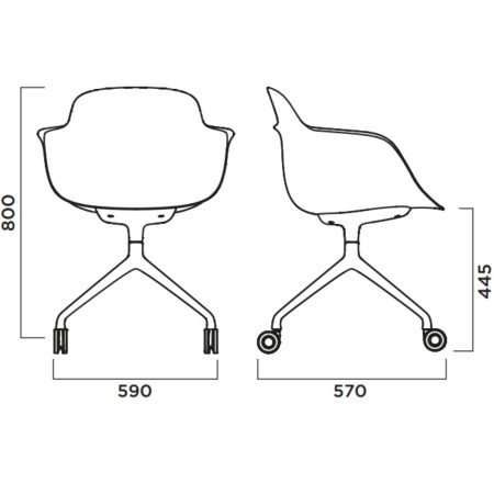 Dimension chaise Sicla pivotante à roulettes