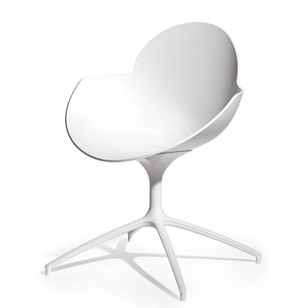 Chaise Cookie pivotante avec coque en plastique blanc et base aluminium blanche