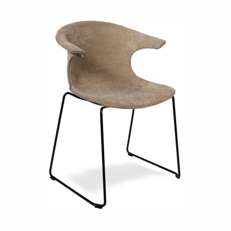 Chaise design en tissu taupe avec piètement traîneau noir, pour salle de réunion ou restaurant