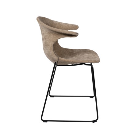 Chaise design en tissu taupe avec piètement traîneau noir, pour salle de réunion ou restaurant 2
