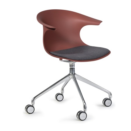 Chaise Loop Mono Design à roulettes, piètement 4 branches noir et coque rouge