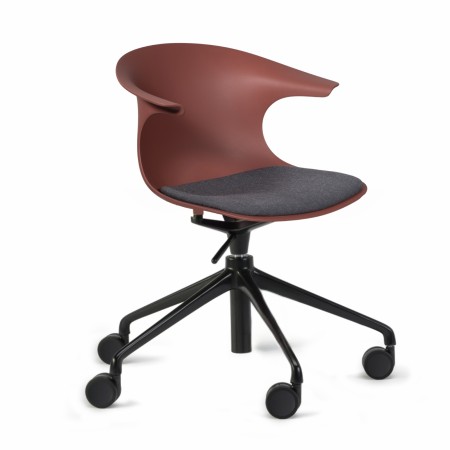 Chaise Loop Mono Design à roulettes, piètement 4 branches noir et coque rouge