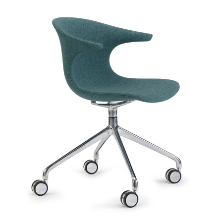 Chaise sur roulettes tissu bleu piètement poli – Pure Loop Mono Design