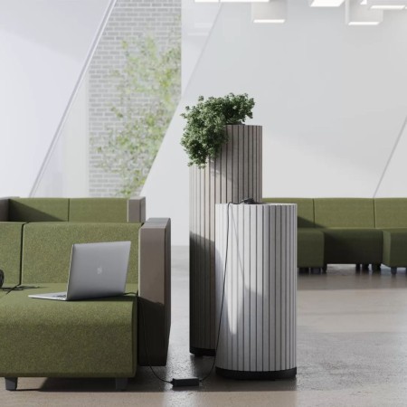 Colonnes acoustiques en feutre gris pour salle d'attente, travail