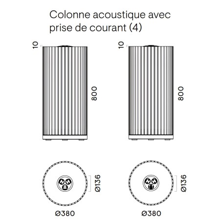 Dimensions Colonne acoustique avec prises PARTHOS