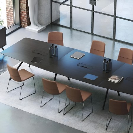 Table de réunion ARQUS noire 6-12 personnes avec pieds inclinés en métal 2