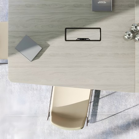 Table de conférence ARQUS contemporaine avec passe câble - bois et métal