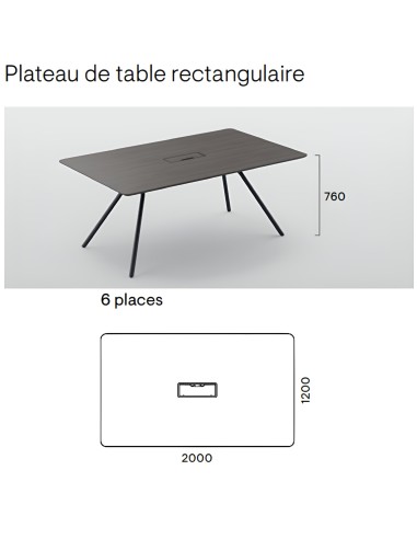 Dimensions de la table ARQUS rectangulaire 6 personnes