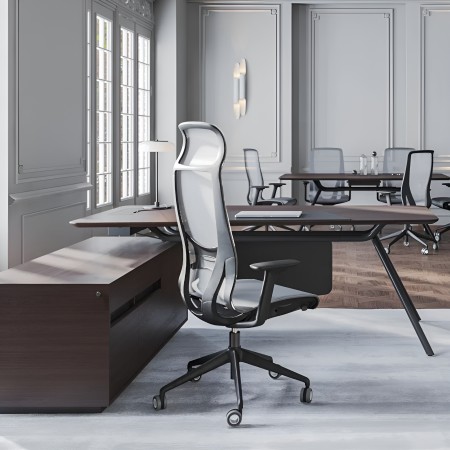 Bureau ARQUS pour direction avec câble et caisson de rangement en bois - haut de gamme