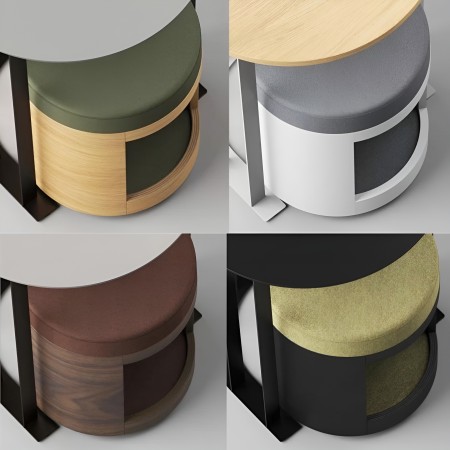 Différents coloris du Tabouret pouf Zoozoo en bois et ttissu rembourré - confort avec rangement
