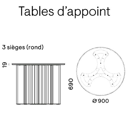 Dimensions de la table basse ZooZoo 3 places