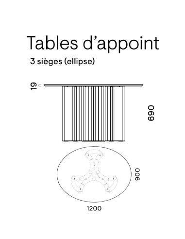 Dimensions de la table basse ZooZoo en ellipse