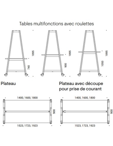 Dimensions des unités supplémentaires pour table Nova Wood Multipurpose