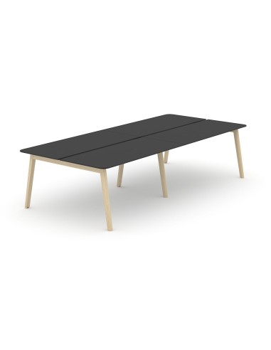 Bureau bench noir 4 personnes NOVA Wood avec pieds en bois clair
