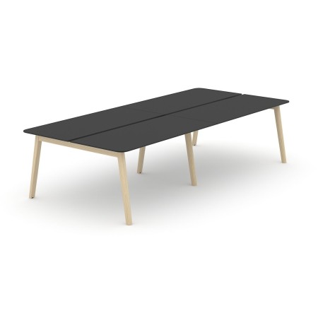 Bureau bench noir 4 personnes NOVA Wood avec pieds en bois clair