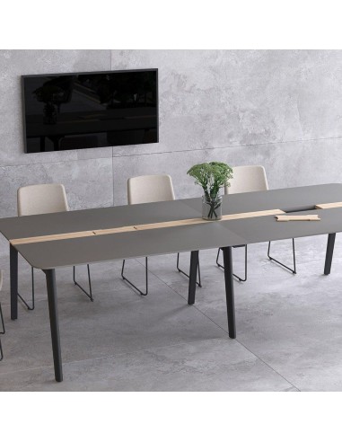 Salle de réunion avec table de conférence noir, écran et chaises beiges Nova Wood