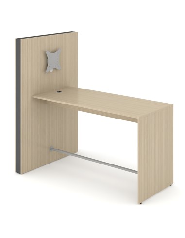 Bureau en bois clair avec cloison intégrée et barre repose-pieds MEDIA