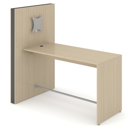 Bureau en bois clair avec cloison intégrée et barre repose-pieds MEDIA