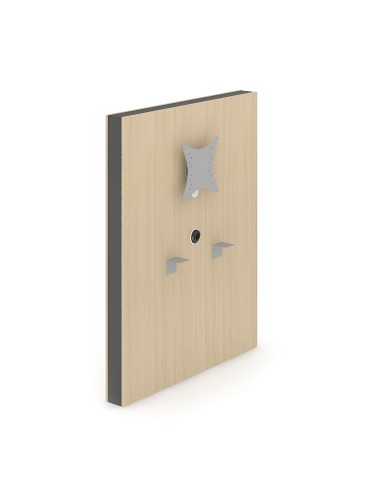 Panneau bois clair avec support écran mural et prises intégrées MEDIA