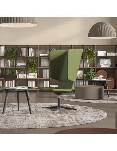 Chaise verte avec table basse devant bibliothèque murale COMBUS