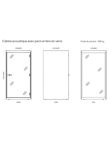 Dimensions cabine acoustique avec paroi en verre