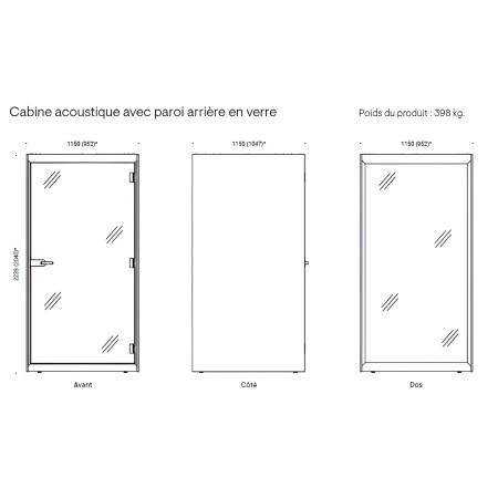 Dimensions cabine acoustique avec paroi en verre