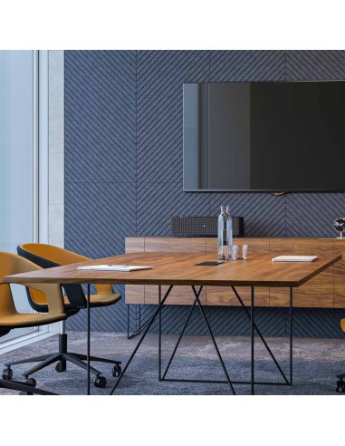 Table de réunion AIR bois foncé avec piètement filaire noir et chaises design