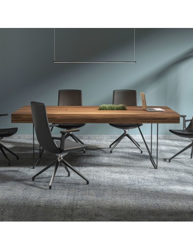 Table de réunion AIR en bois avec jardinière centrale et chaises design noires