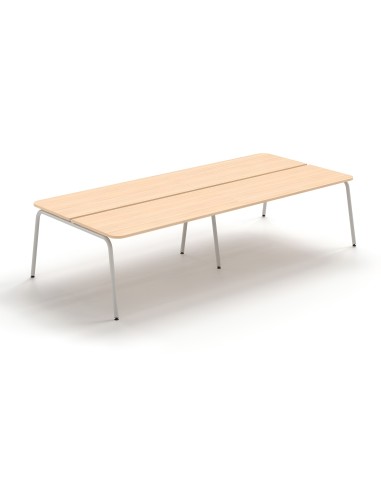 Bench de bureau 4 personnes bois clair avec piétement métallique blanc ROUND