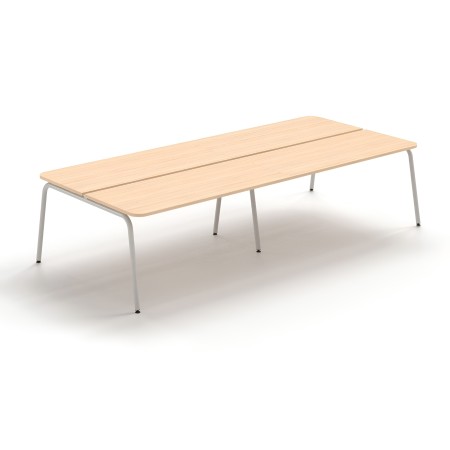Bench de bureau 4 personnes bois clair avec piétement métallique blanc ROUND